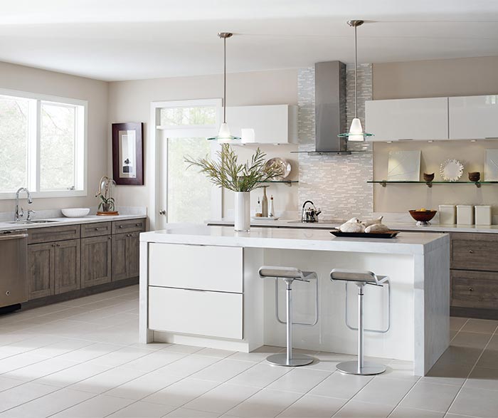 Laminate kitchen cabinets in a bright, minimalist setting