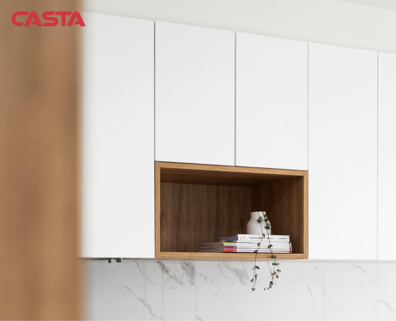 Kitchen Wall Cabinets should both match the overall Aesthetics and Accessible (Source: Casta)