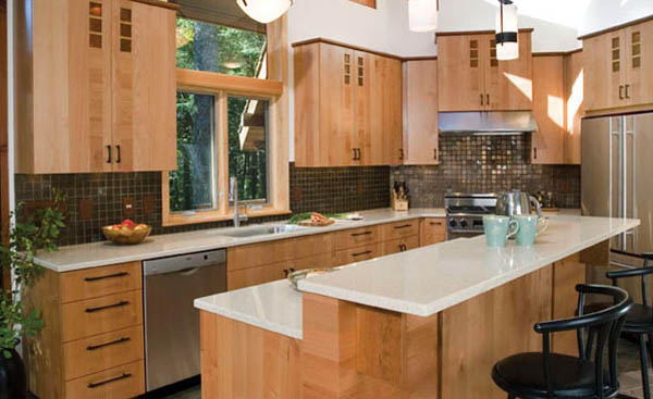 A close-up shot of non-toxic kitchen cabinets featuring eco-friendly craftsmanship