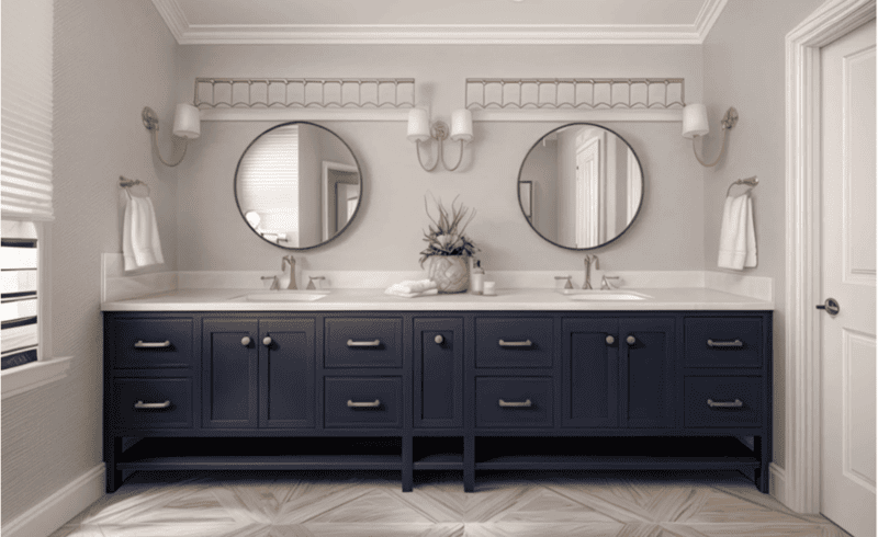 A custom-designed vanity by Casta Cabinetry