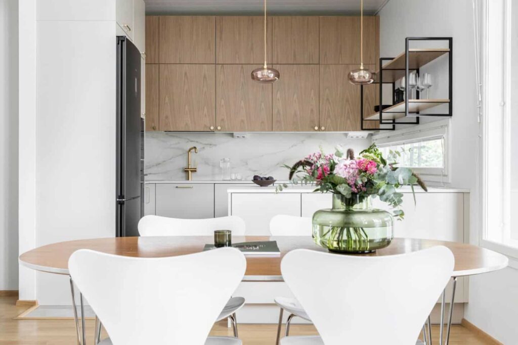 A modern kitchen with non-toxic cabinets made from sustainable materials