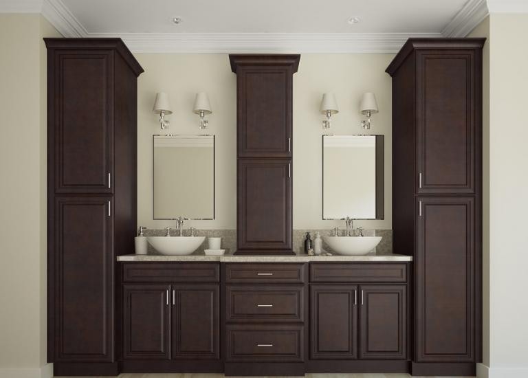 Image of  RTA bathroom vanity cabinets, showcasing cost-effective, flat-pack design.