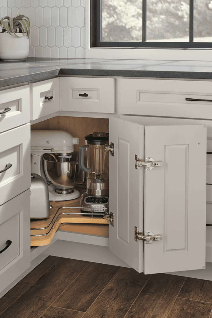 Lazy Susan corner cabinet dimensions and design for efficient kitchen storage.