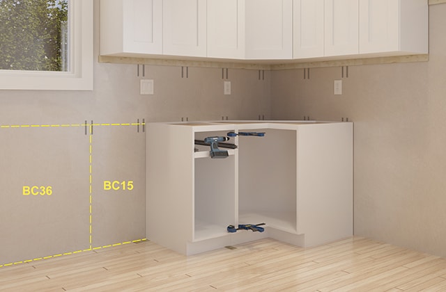 Modular kitchen cabinets being assembled, showcasing their easy-to-install pre-manufactured components