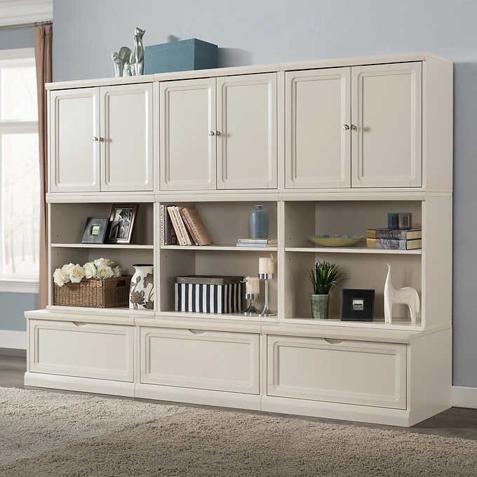 Modular storage cabinets used in a living room, blending storage efficiency with stylish design