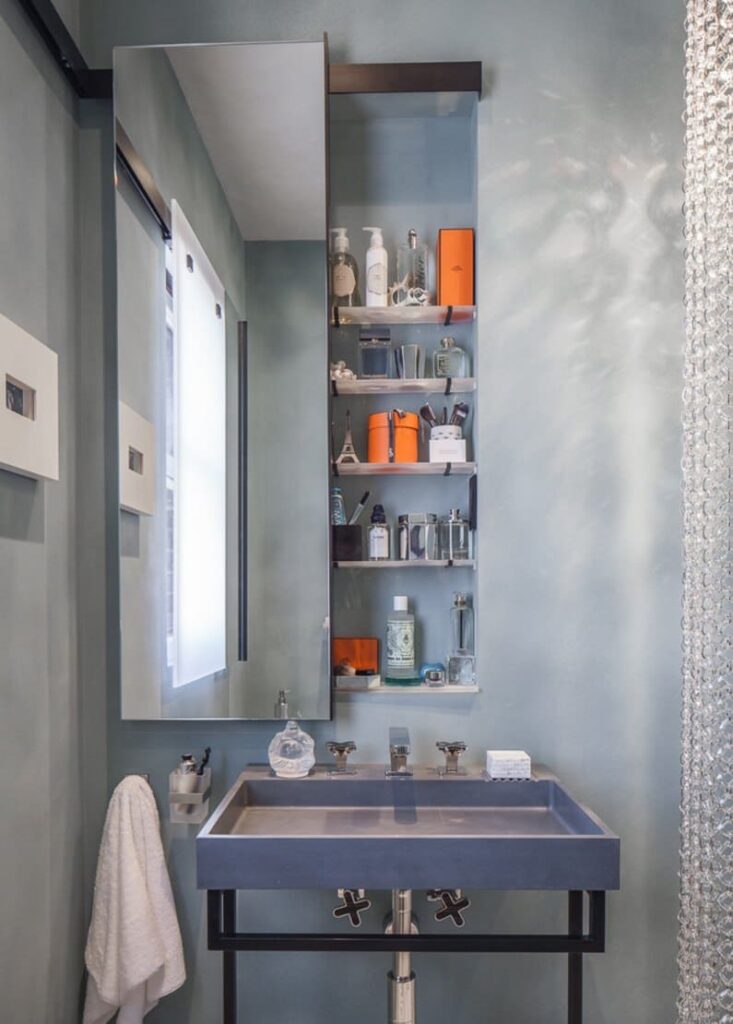 A customized medicine cabinet designed from medicine cabinet manufacturers for a unique bathroom space