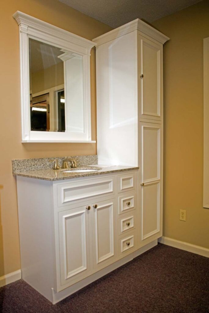 Custom vanity with a deep cabinet, optimized for larger storage needs