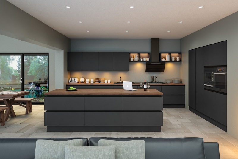 Modern kitchen with sleek, handleless cabinets for a seamless look