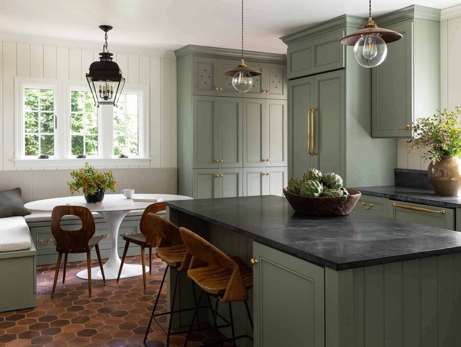 Warm Kitchen Cabinet Colors: Kitchen with sage green cabinets