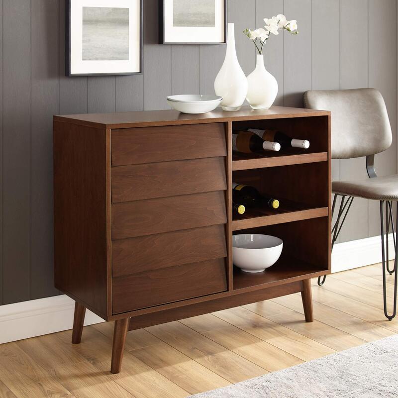 A 36-inch tall sideboard styled as a buffet table with decorative items in a formal dining setting