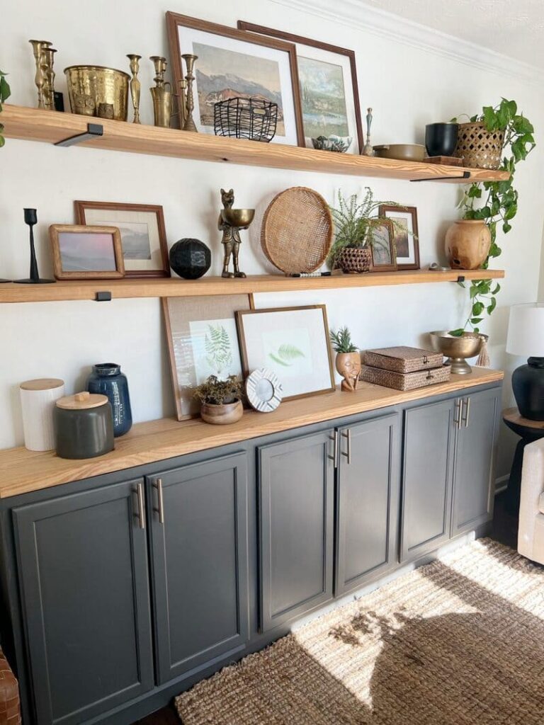 A custom sideboard with adjustable shelving and a sleek modern design, tailored to fit a spacious dining room