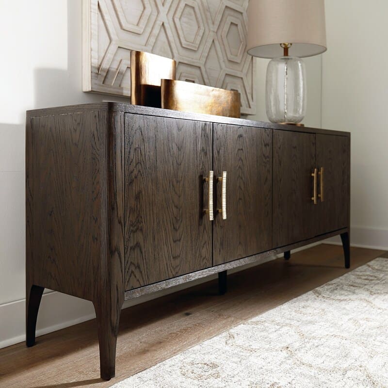 A sleek 16-inch deep sideboard with closed compartments, perfect for maximizing space in narrow entryways