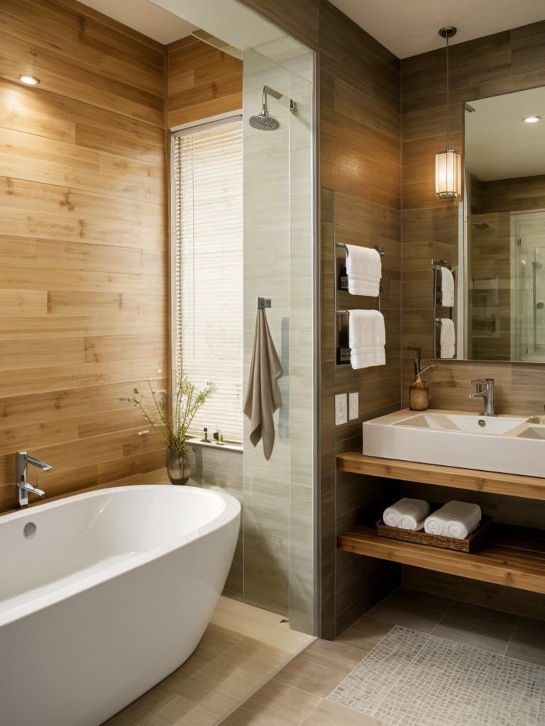 Bathroom cabinet with open shelves made from bamboo