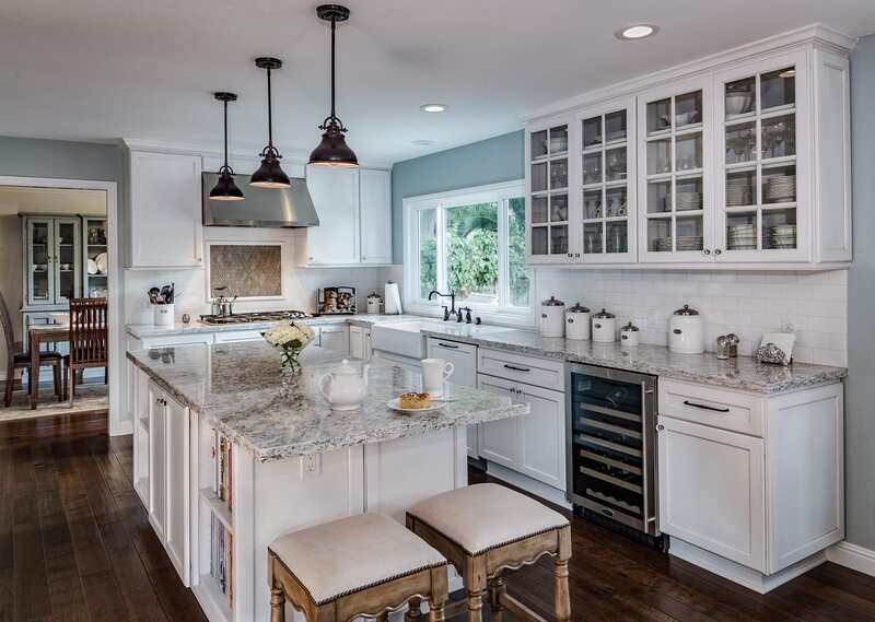 Bright modern kitchen featuring white painted cabinets