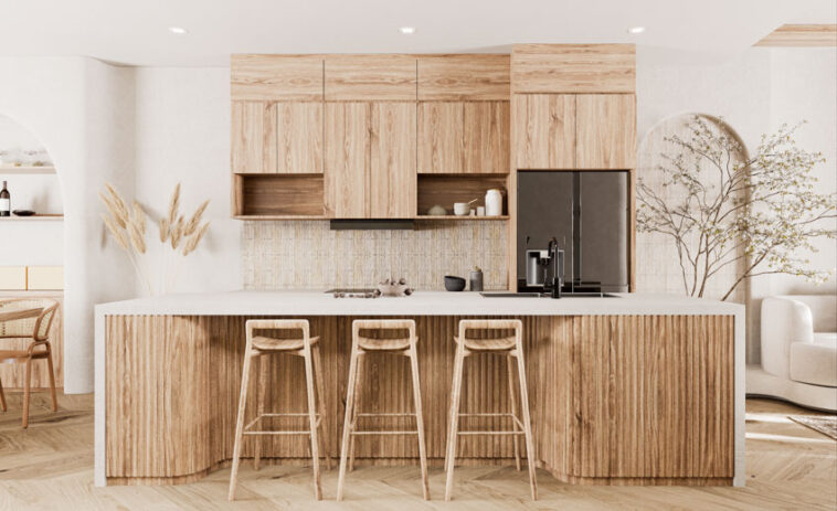 Kitchen island styles with fluted wood panels