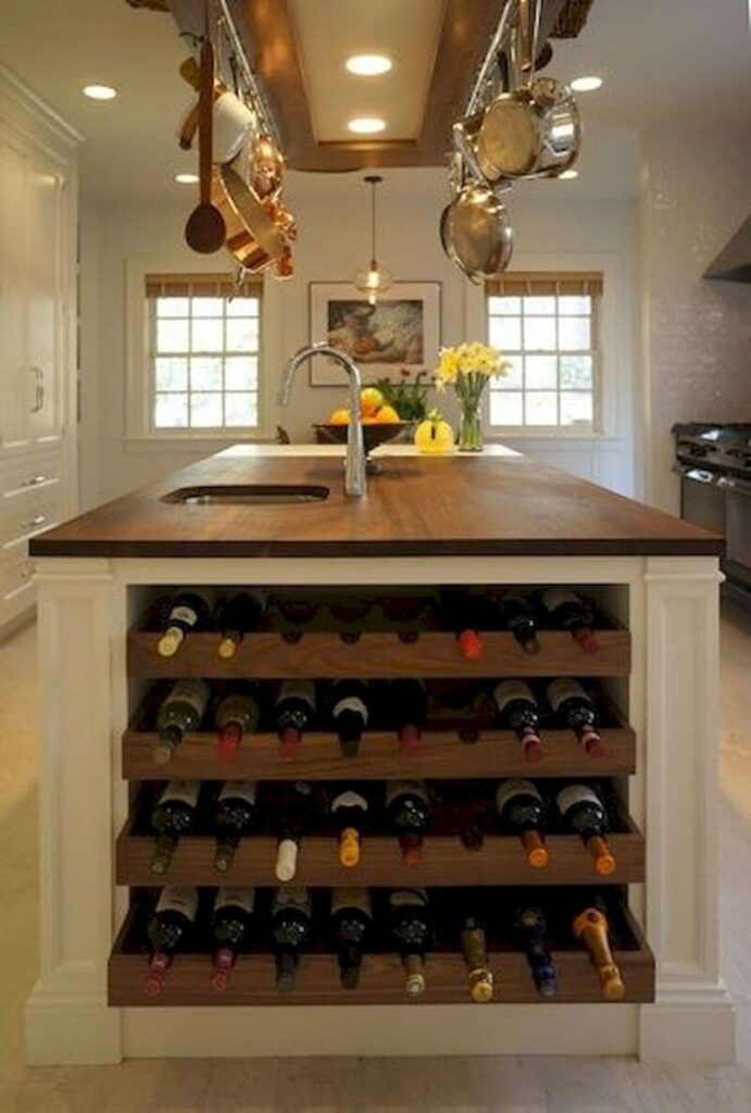 Multi-functional kitchen island base cabinet with built-in wine rack