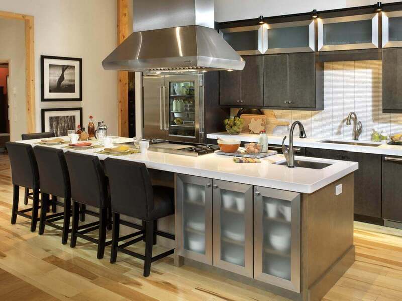 Multifunctional kitchen island style featuring built-in seating and hidden storage in a modern home