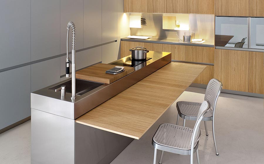 Space-saving kitchen island style with a slim profile and foldable countertop for small apartments