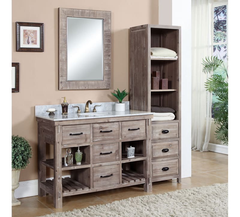 Vanity cabinet with open side shelves