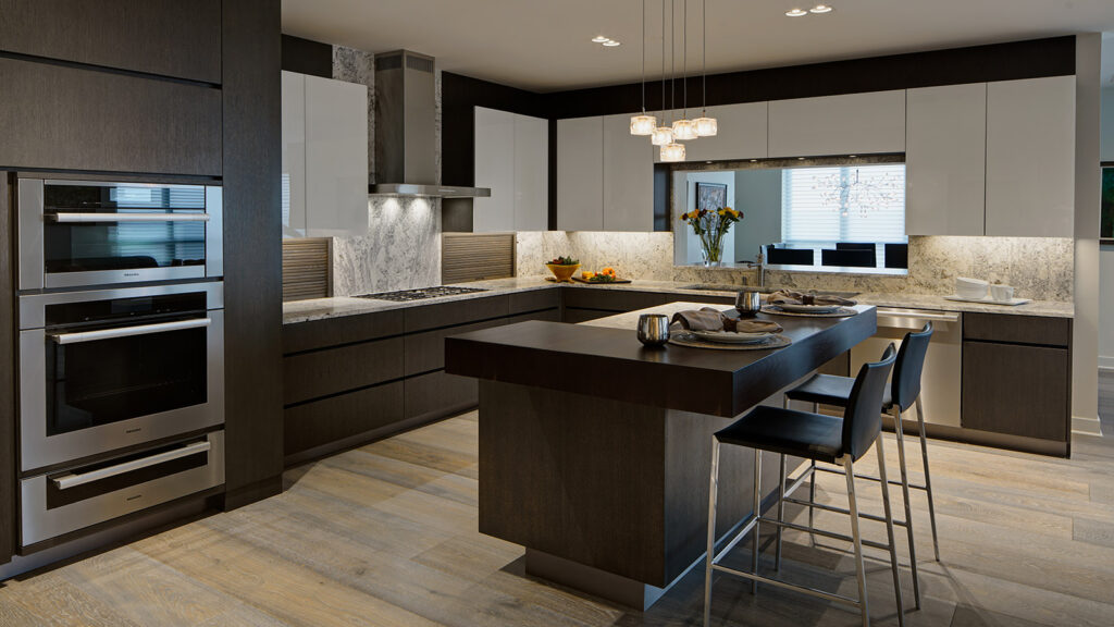 Modern kitchen with sleek black painted cabinets