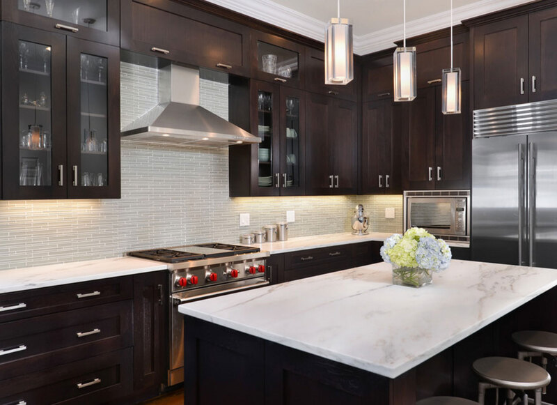 Luxury kitchen with dark brown painted cabinets