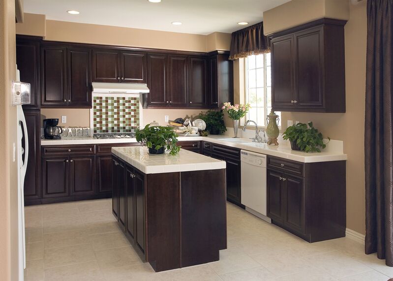 Modern kitchen with dark brown cabinets and minimalist decor for a sleek aesthetic