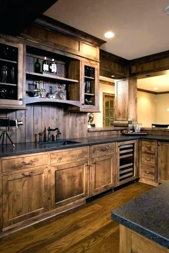 Rustic kitchen with sustainable brown cabinets made from reclaimed wood