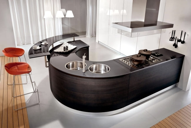 A contemporary kitchen island with mixed materials for a modern aesthetic