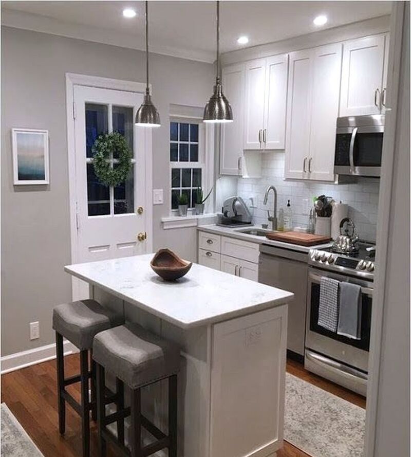 Compact kitchen island with a slim design and integrated storage for small kitchens