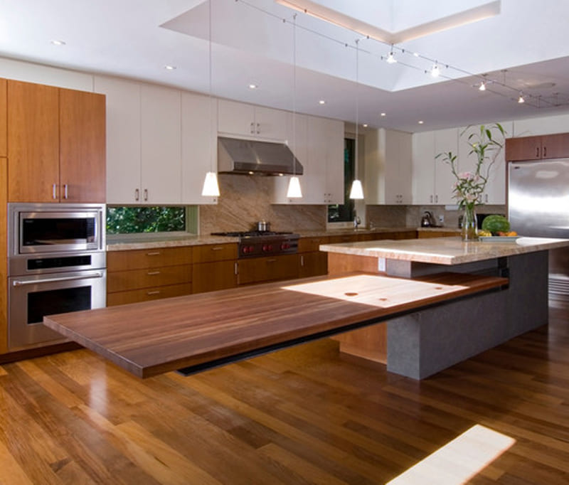 A floating open kitchen island with sleek design perfect for modern urban kitchens