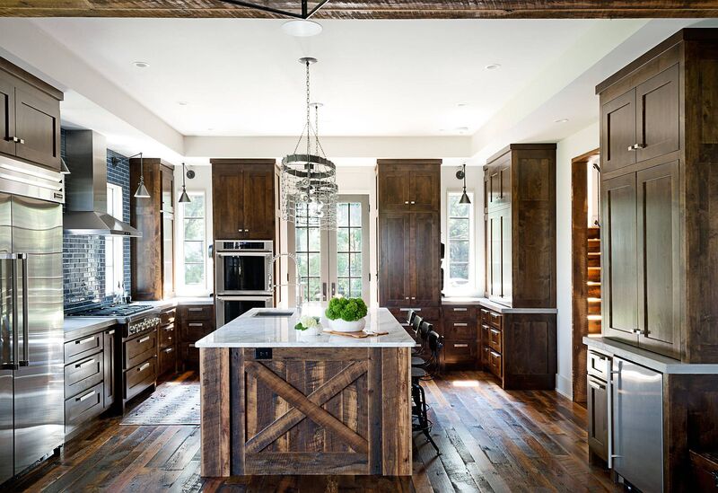 A modern open kitchen island in mixed materials