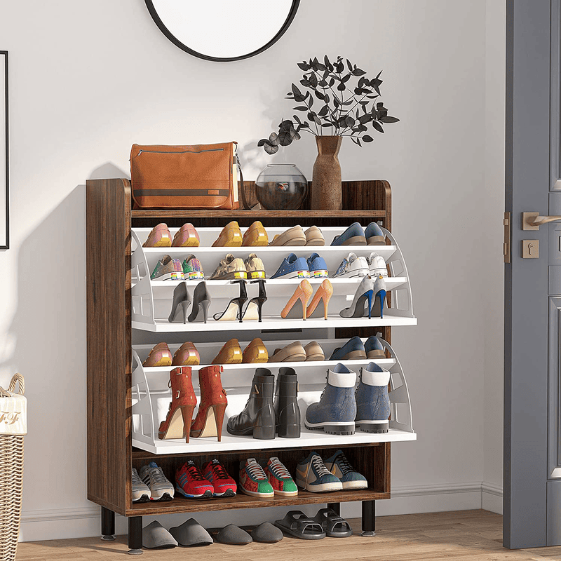 A 40-inch tall shoe cabinet with a modern design, perfectly integrated into a contemporary bedroom setup