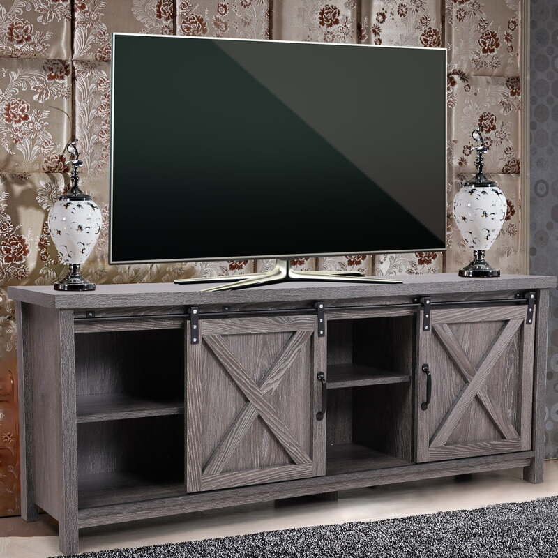 A modern sliding door media cabinet