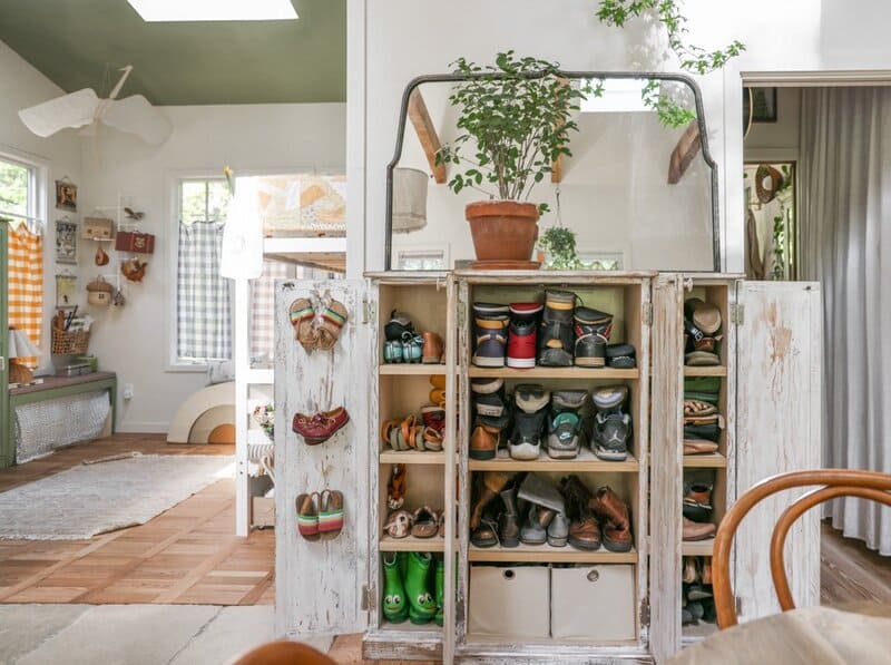 A custom shoe cabinet with adjustable shelves and compartments, ideal for organizing a large family’s footwear collection