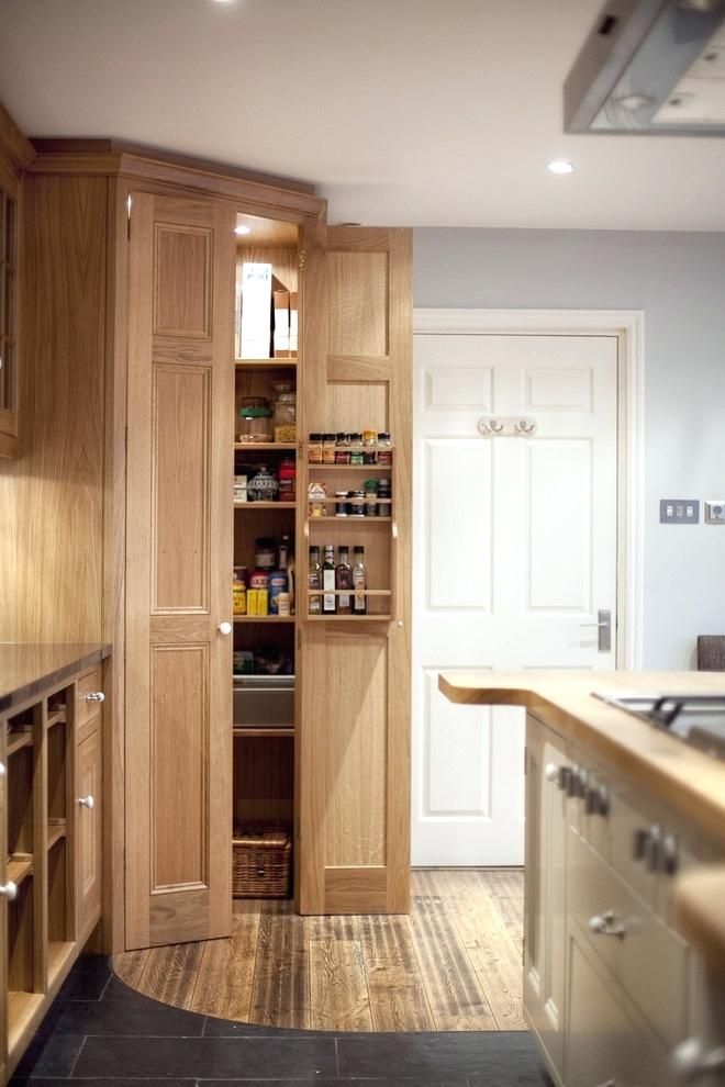 Close-up of a pantry cabinet made from solid wood, highlighting its durable construction and premium finish