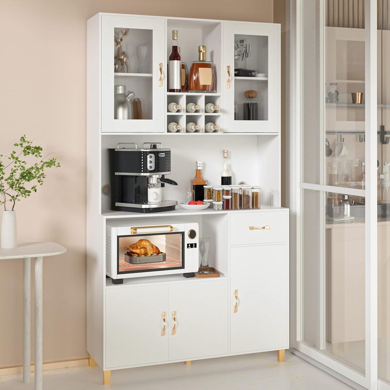 Freestanding pantry cabinet with a sleek, movable design, perfect for flexible storage solutions in smaller or rented kitchens