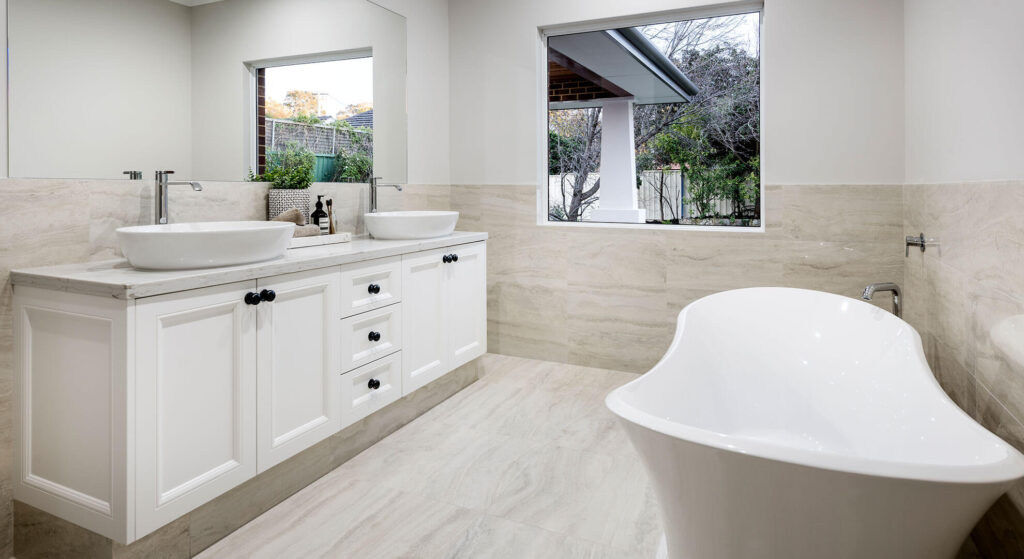 Bathroom vanities designed with high-quality, moisture-resistant materials for durability and style