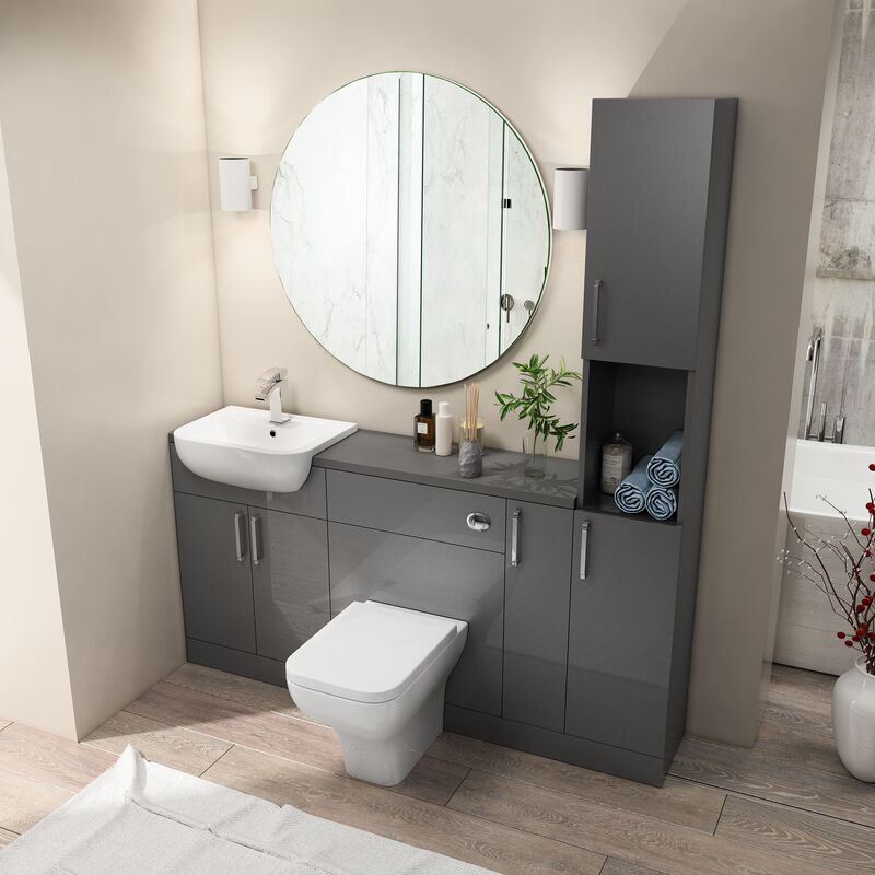 Frameless bathroom cabinets showcasing clean lines and efficient storage in a compact space