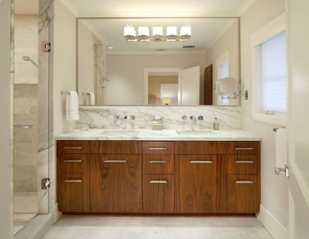 Frameless bathroom vanity cabinet with a wall-mounted design