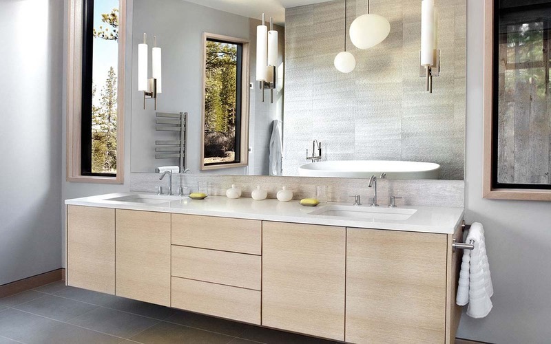 Frameless cabinets in a contemporary bathroom