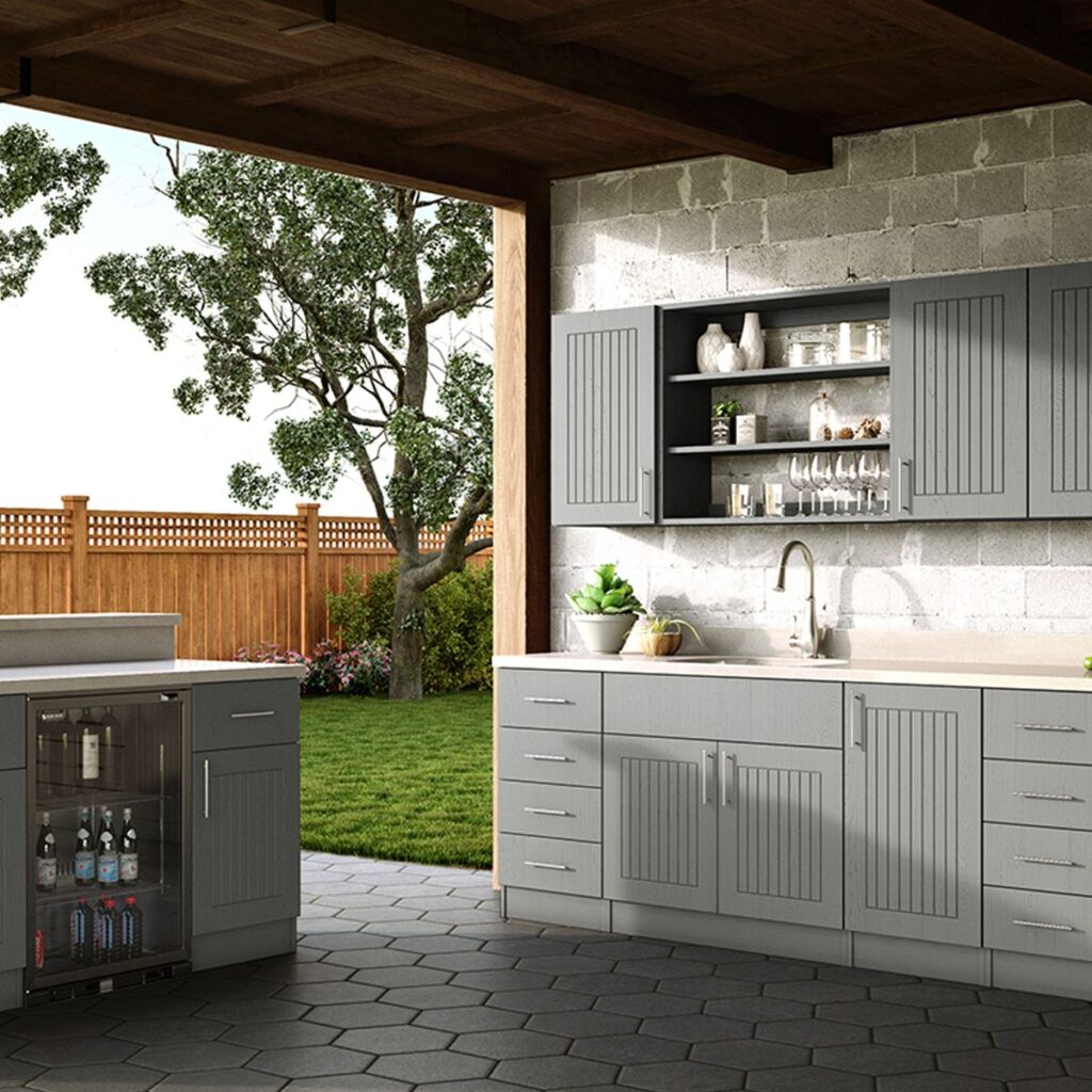 Outdoor kitchen cabinets crafted from MDF, for moisture resistance