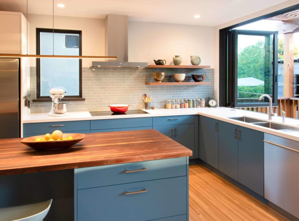 Modern frameless cabinet interior showcasing open storage and minimalist design