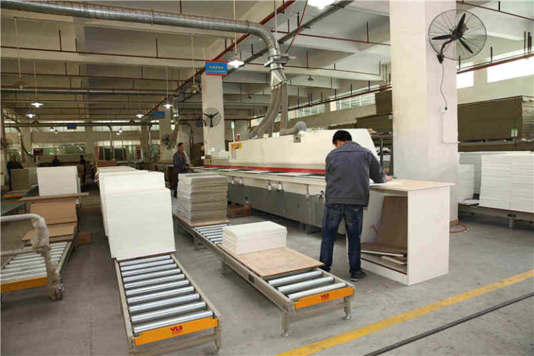 Industrial factory in China producing kitchen cabinets with modern machinery