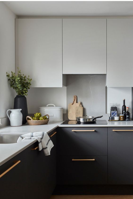A matte black flat panel kitchen cabinet door
