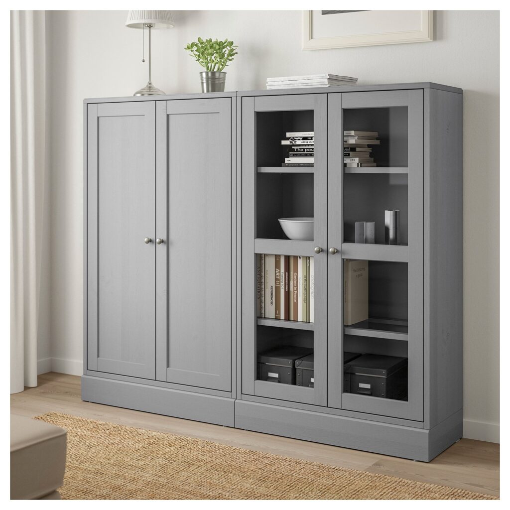 Glass front cabinets for office storage with locks