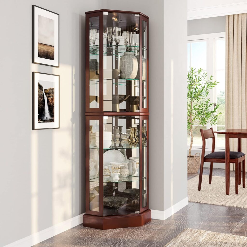 Corner glass front wall cabinet
