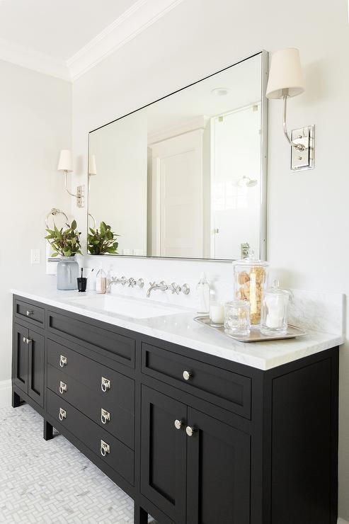 Charcoal black bathroom vanity cabinet colors with white marble countertop