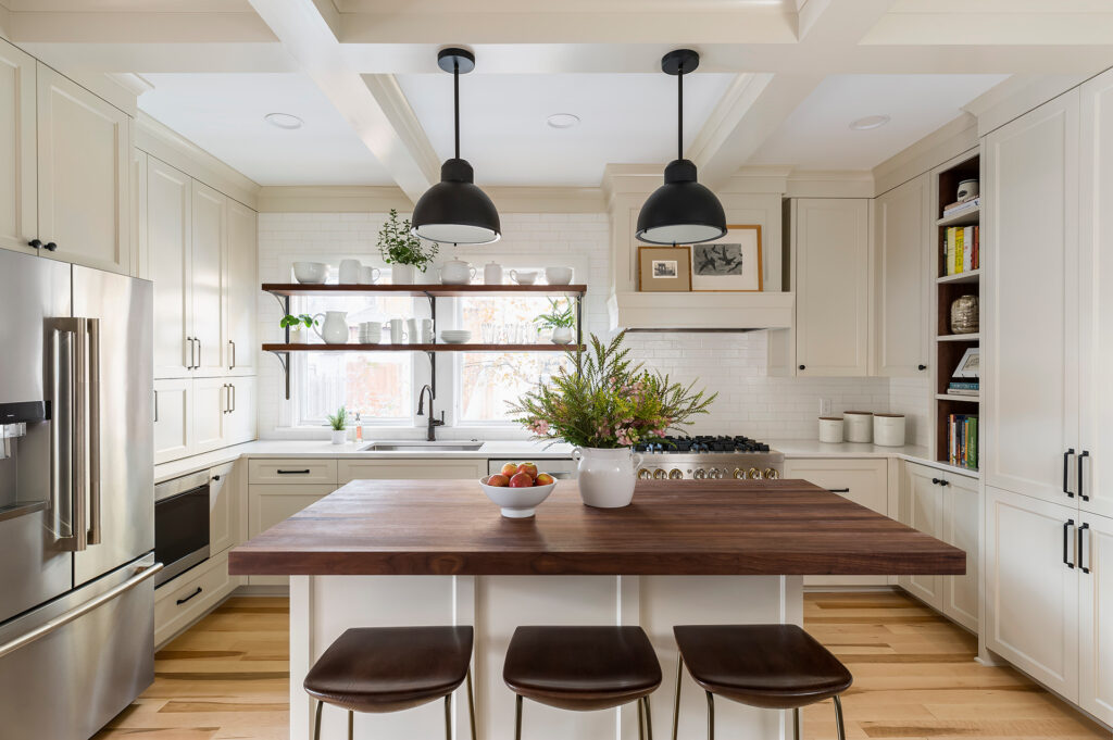 Cream and walnut kitchen cabinet colors balancing classic and upscale styles