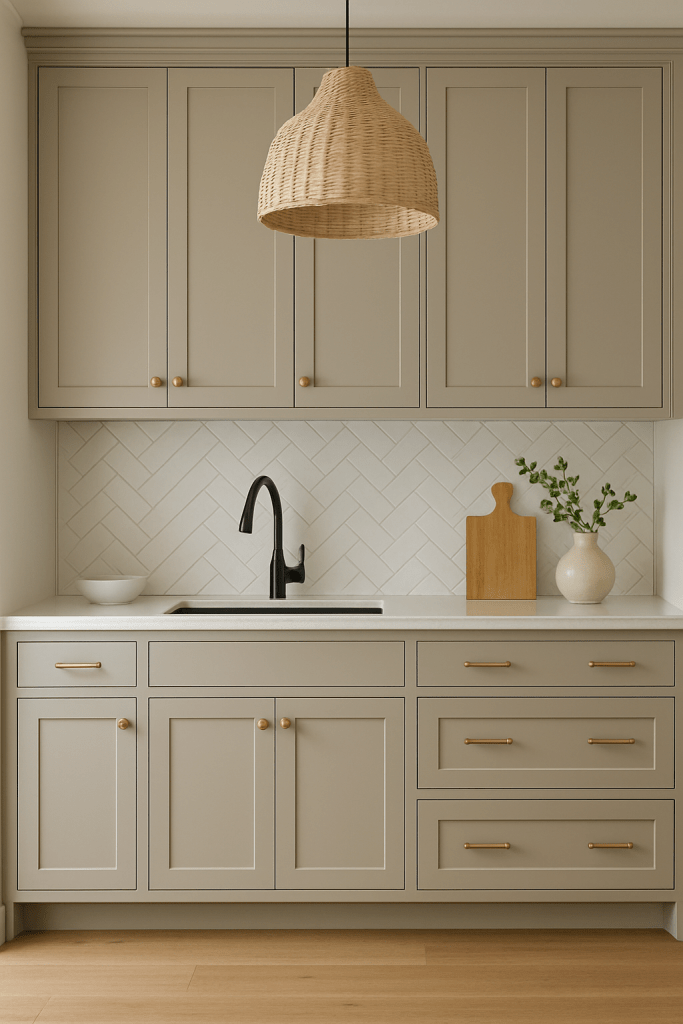 Greige kitchen cabinet colors balancing modern gray with warm undertones