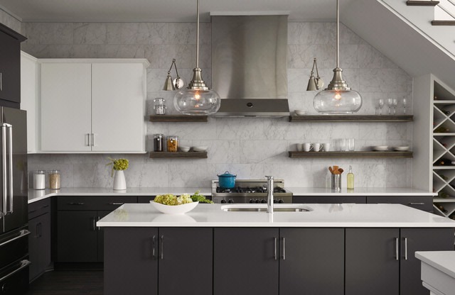Matte black and white kitchen cabinet colors creating luxury contrast